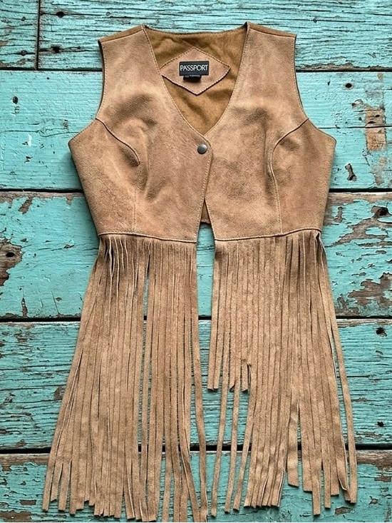 Passport Jackets & Blazers - PASSPORT Vintage Genuine Suede Leather Fringe Western Vest M